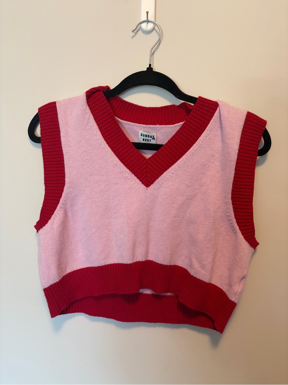 Sunday Best Pink & Red Cropped Sweater Vest - XS